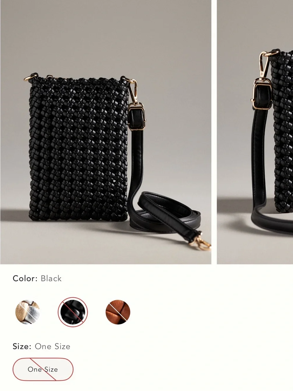 Anthropologie Black Woven Crossbody phone carrier- Women's Shoulder Bag